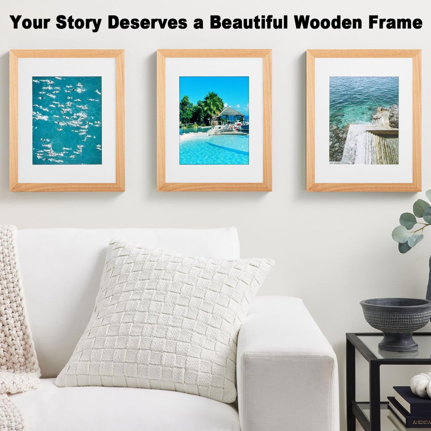 RPJC 11x14 Picture Frame Solid Wood, Fits 8x10 with Mat or 11x14 Without Mat, Real Glass Photo Frame for Wall Mounting, Black Gift-Ready in White Box, 2026 Natural