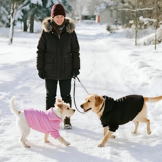 BAOBICUTE Dog Basic Hoodie Soft Dog Clothes Cold Weather Sweaters for Medium Large Dogs Cozy Fabric Warm Sweatshirt with Leash Hole (Black, M (Back: 16.54",Chest: 22.05", Neck: 16.54"))