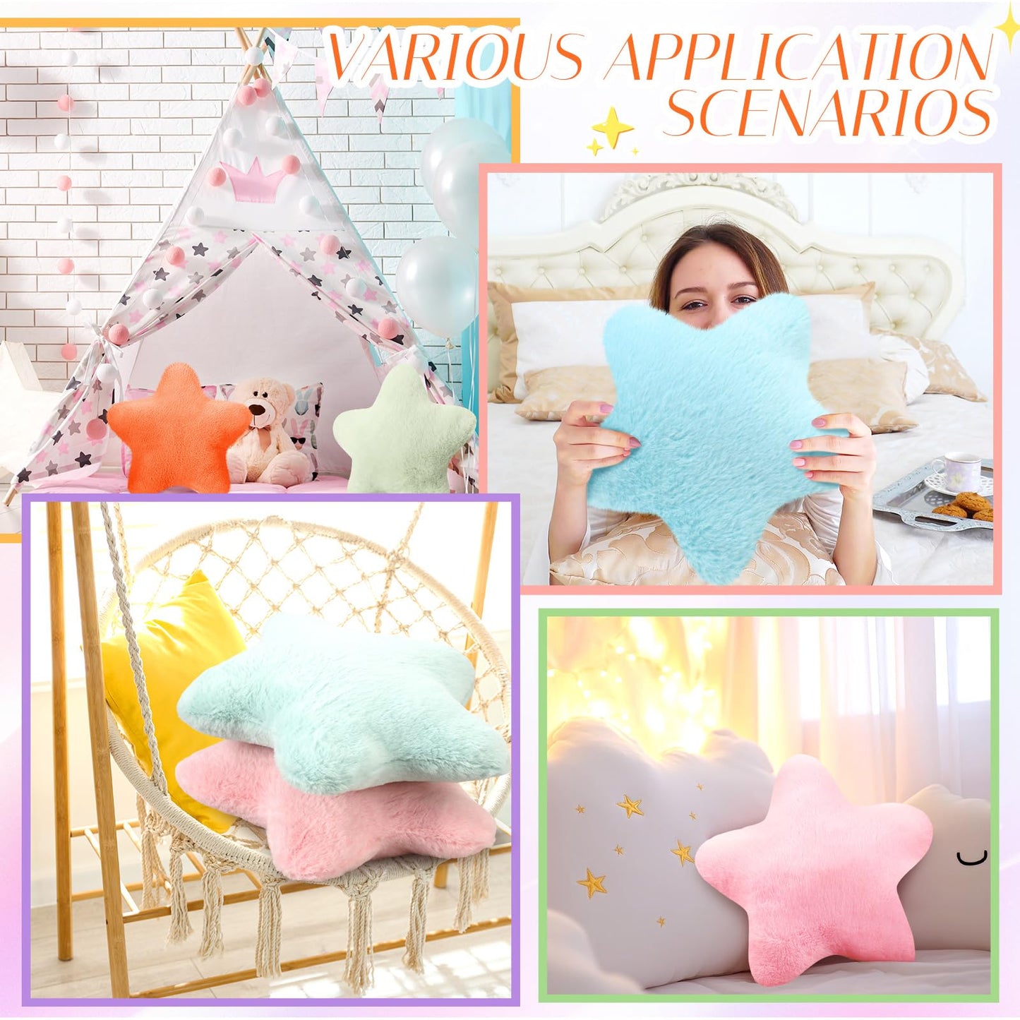 Beeveer 8 Pack Star Shaped Throw Pillow Back to School Gifts Decorations Mix Star Plush for Bed Sofa Cute Throw Pillow Plush for Floor Room Sleepover Bedroom Living Room(Classic)