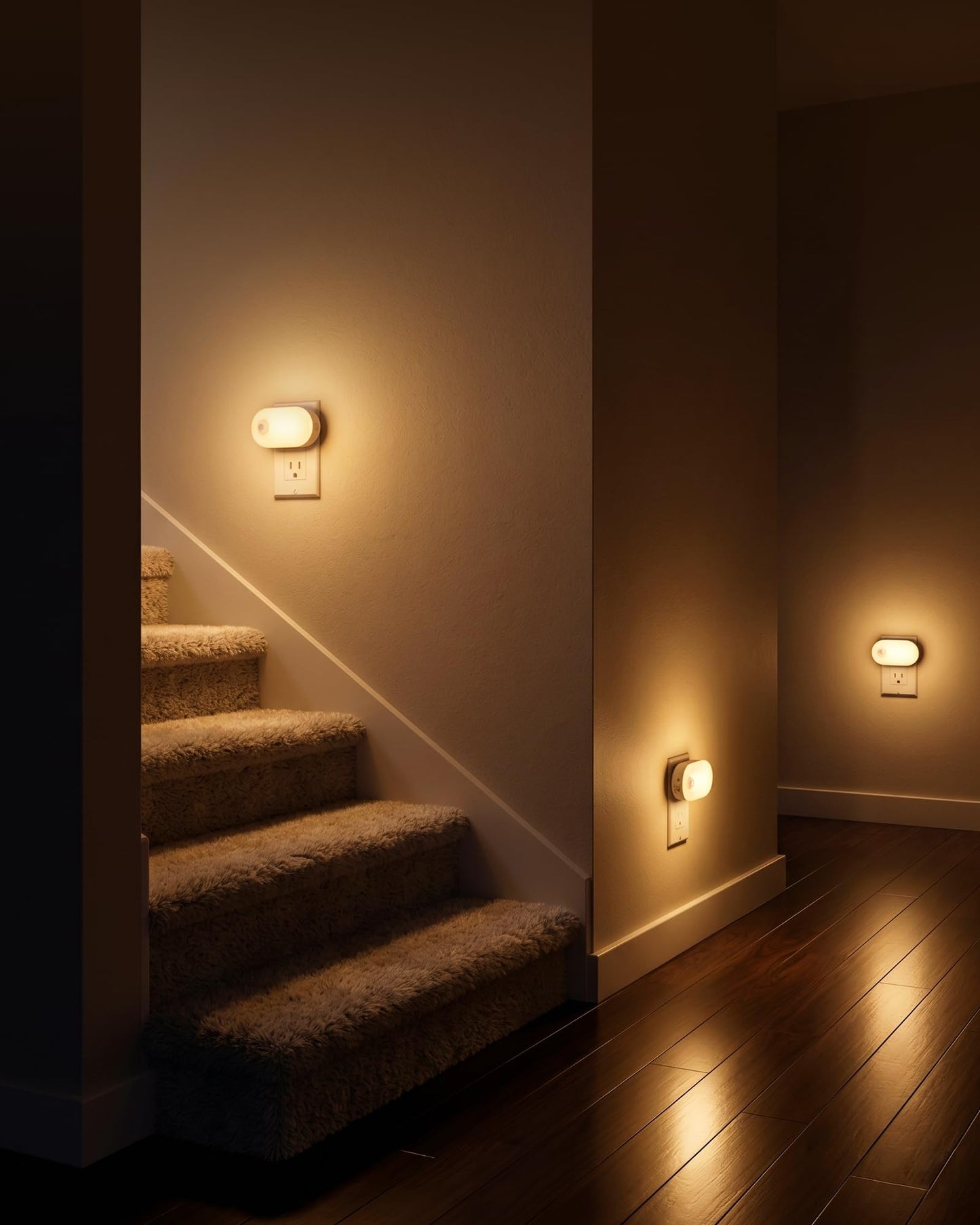 Lyridz Plug-in Night Light with Motion Sensor, 1-120 LM Stepless Adjustable Brightness LED Nightlights for Bathroom, Bedroom, Hallway, Stairs, Garage, Toilet, 4 Pack
