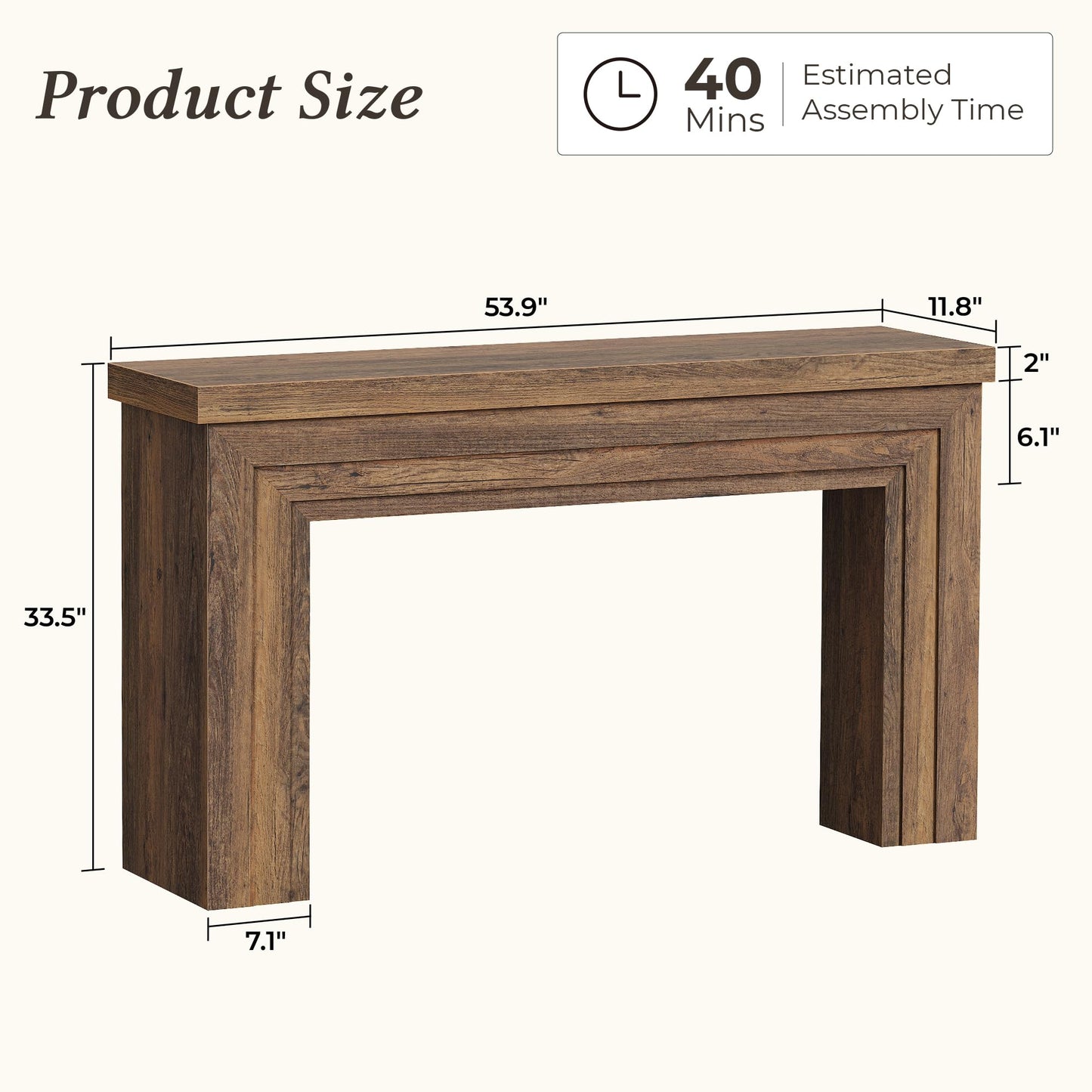 Huuger 54 Inch Entryway Table, Retangular Console Table, Farmhouse Sofa Table Behind the Couch, Long for Entrance, Hallway, Foyer, Living Room, Rustic Brown