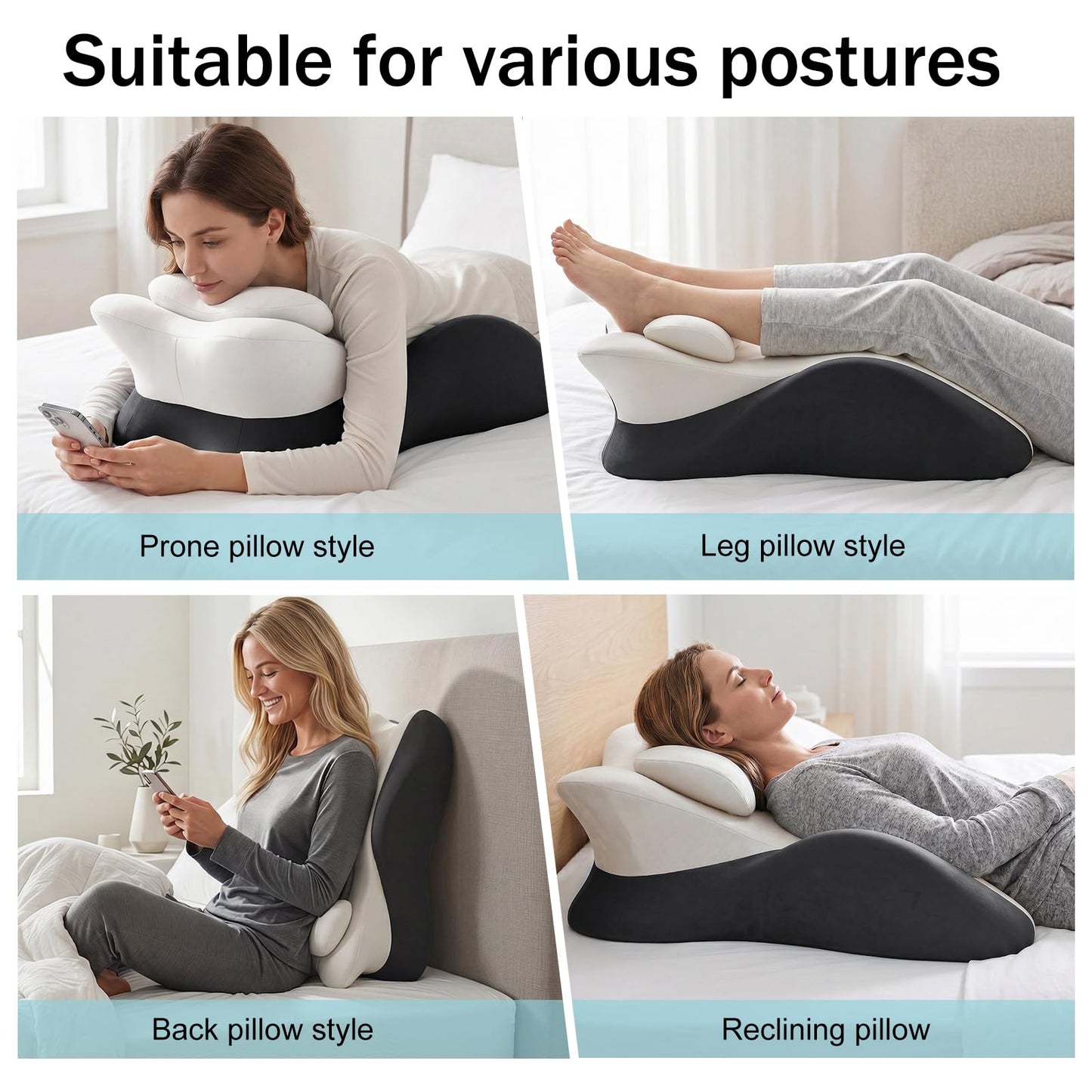 cjc Ergonomic Memory Foam Wedge Pillow 27° Support for Neck,Back and Waist,Multi-Position Bed Support Pillow with Removable Cover (Double Gray)