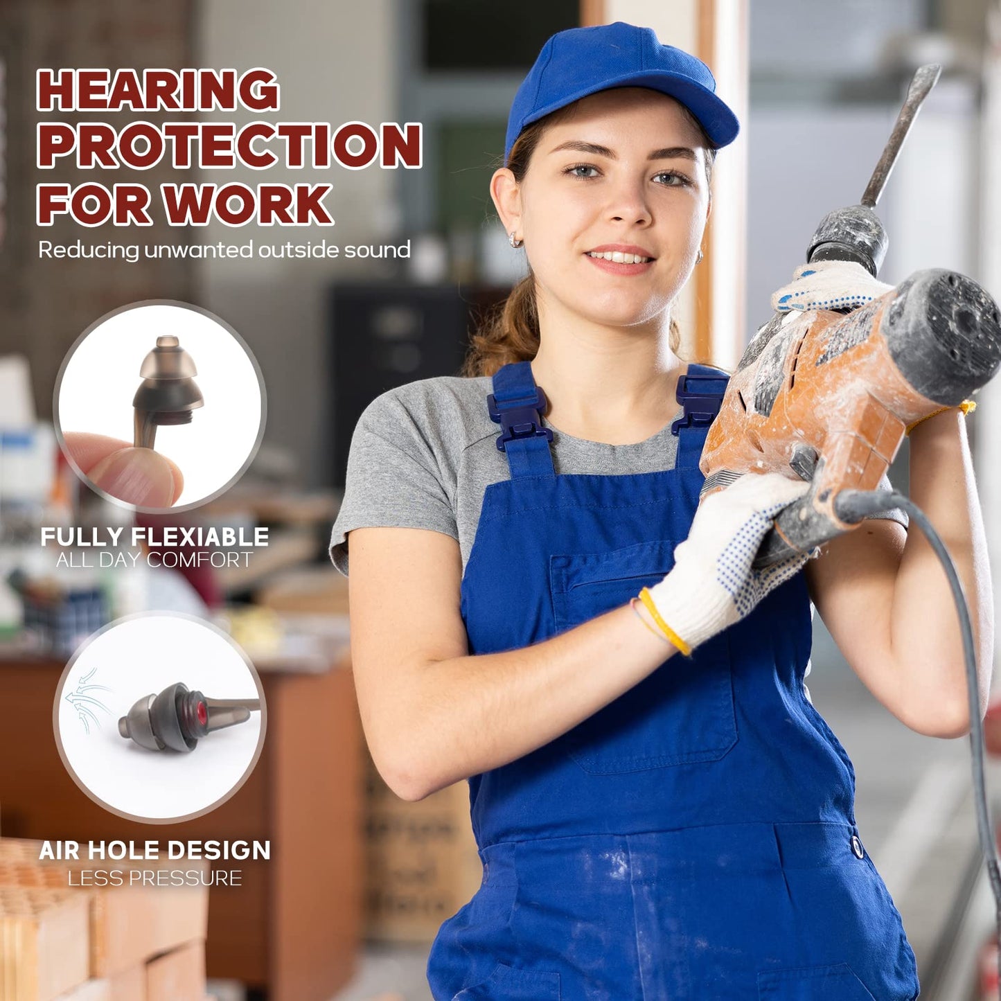 Softvox Corded Ear Plugs for Work 2 Pairs, 100x Reusable Ultra-Comfy Earplugs with Detachable String, Hearing Protection for Shooting Range Construction Mowing Focus Safety, 25 dB Noise Reduction