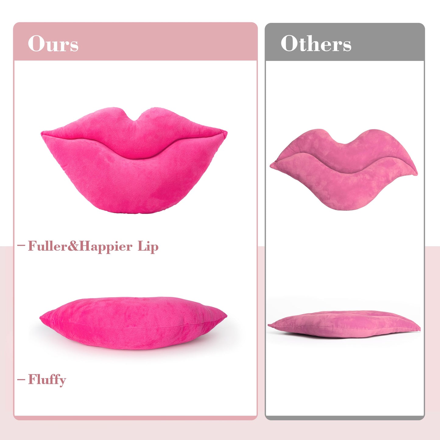 AELS 3D Large Lips Throw Pillows Smooth Soft Velvet Decorative Throw Pillows Love Pillows Cute Pillow Set of 2 for Couch Sofa Bed Living Room Bedroom, Vivid Pink