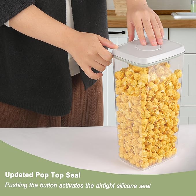 Kahyeets Airtight Food Storage Containers with Lids Pop Up Containers Pasta Organizer for Kitchen Pantry Cereal Snack Flour Sugar Coffee (3pc 3300ml / 3.48qt)