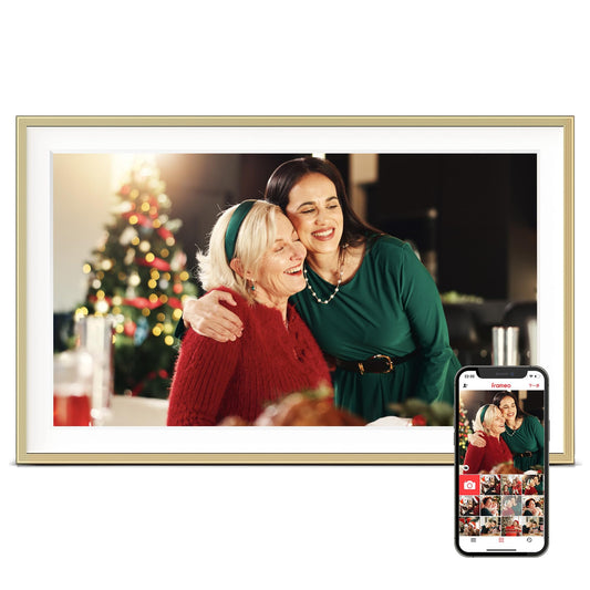 Digital Picture Frame, 15.6 inch Large Digital Photo Frame WiFi, 32GB Capacity, 1920 * 1080 IPS FHD Touch Screen, Electronic Frame Slideshow, Tabletop&Wall-Mounted, Gifts for Mom, Women, Golden