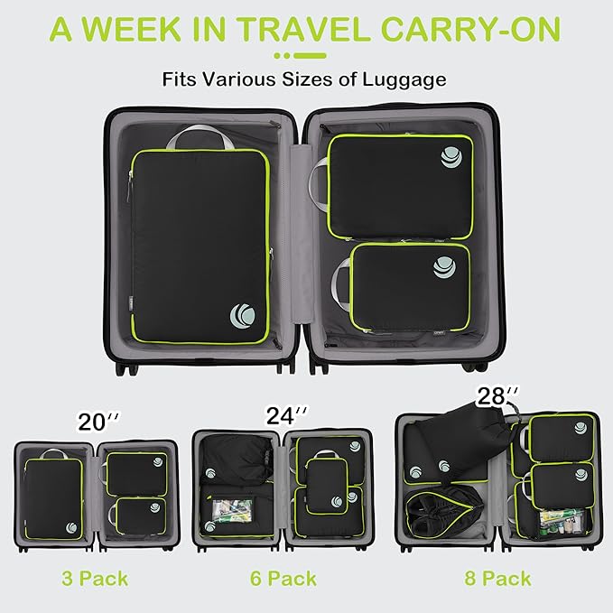 Cipway Compression Packing Cubes, Ultralight Luggage Organizer Bags, Travel Essentials for Carry on Suitcase (3 Piece,Black)
