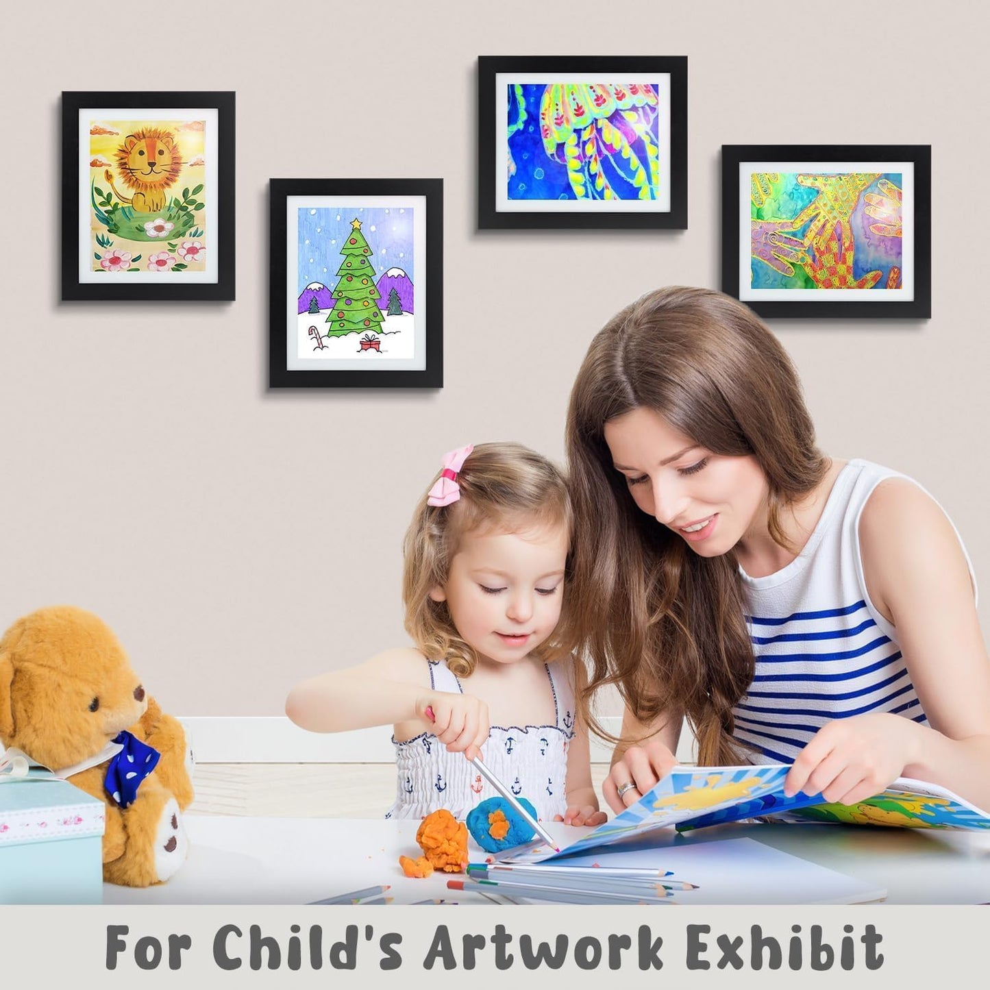 Golden State Art, 10x12.5 Kids Art Frames, Front-Opening Picture Frame Great for Kids Drawings, Artworks, Children Art Projects, Schoolwork, Home or Office (Black Set of 2)