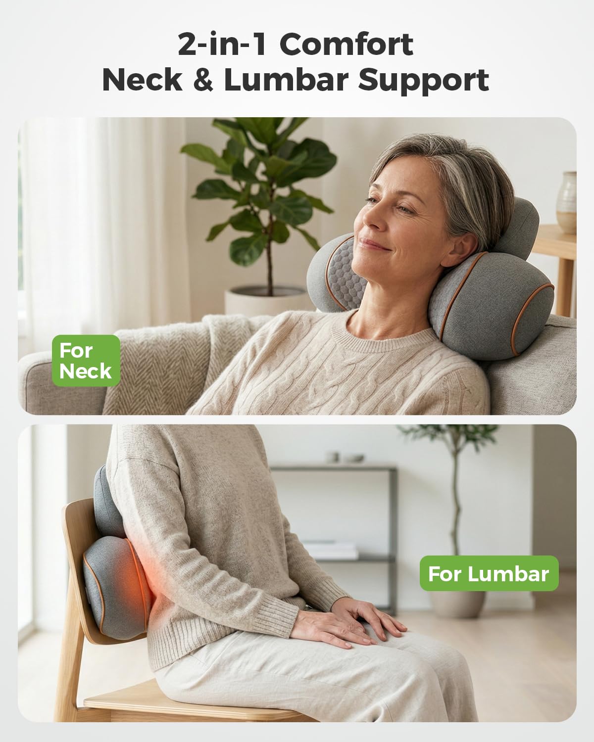 swancode 3-in-1 Neck Massager Pillow for Pain Relief Deep Tissue with Heat, Cordless & Rechargeable Massager with Traction for Neck Hump & Shoulder Comfort, Memory Foam Pillow(Cordless)
