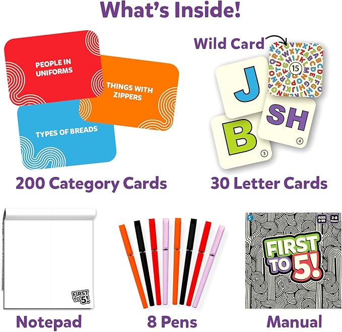 Skillmatics Board & Card Game - First to 5, Category Game with a Twist, Quick Thinking, Perfect for Parties, Christmas, Family Game Nights, Gifts for Kids, Teens, Adults, Ages 8, 9, 10 & Up