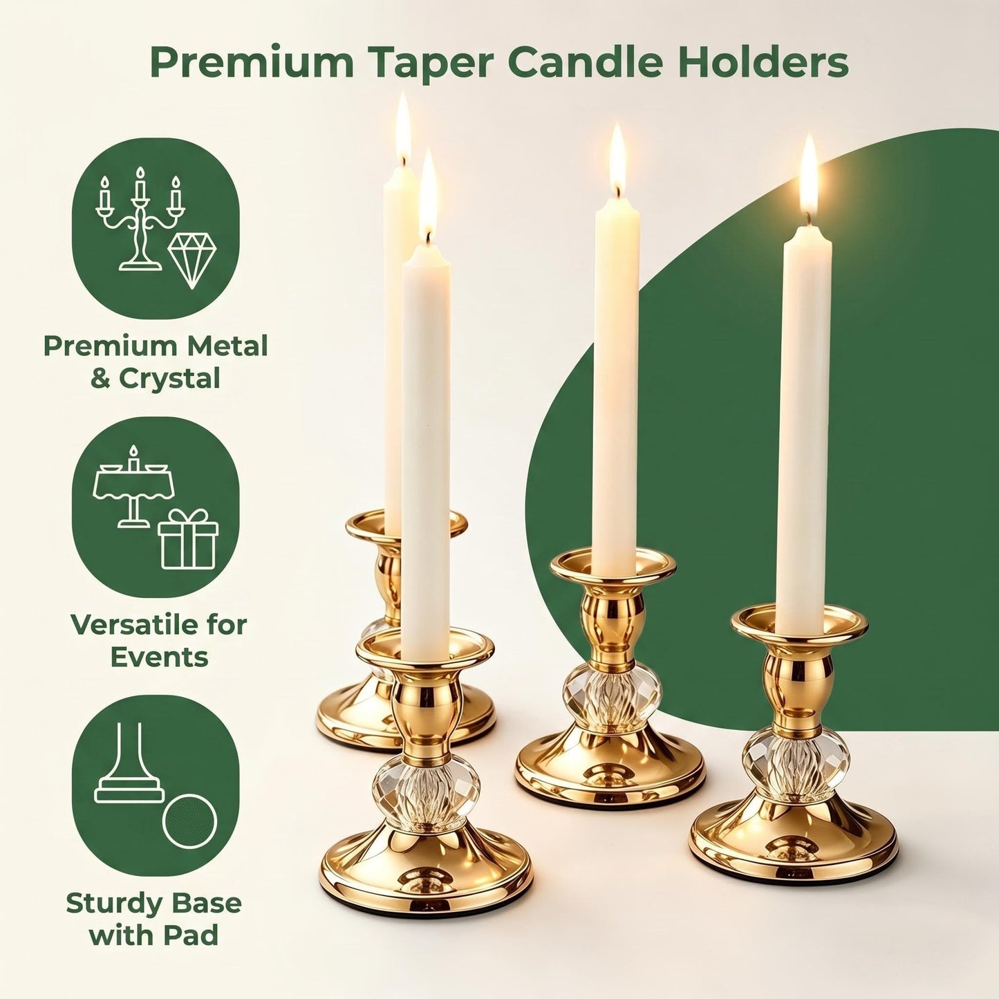 Candlestick Holders Taper Candle Holders, Candle Stick Candle Holder for Table Centerpiece, Wedding Reception, Festive Christmas Mantel Decoration or Home Decor(Gold, 2 Sets(4 Pcs))