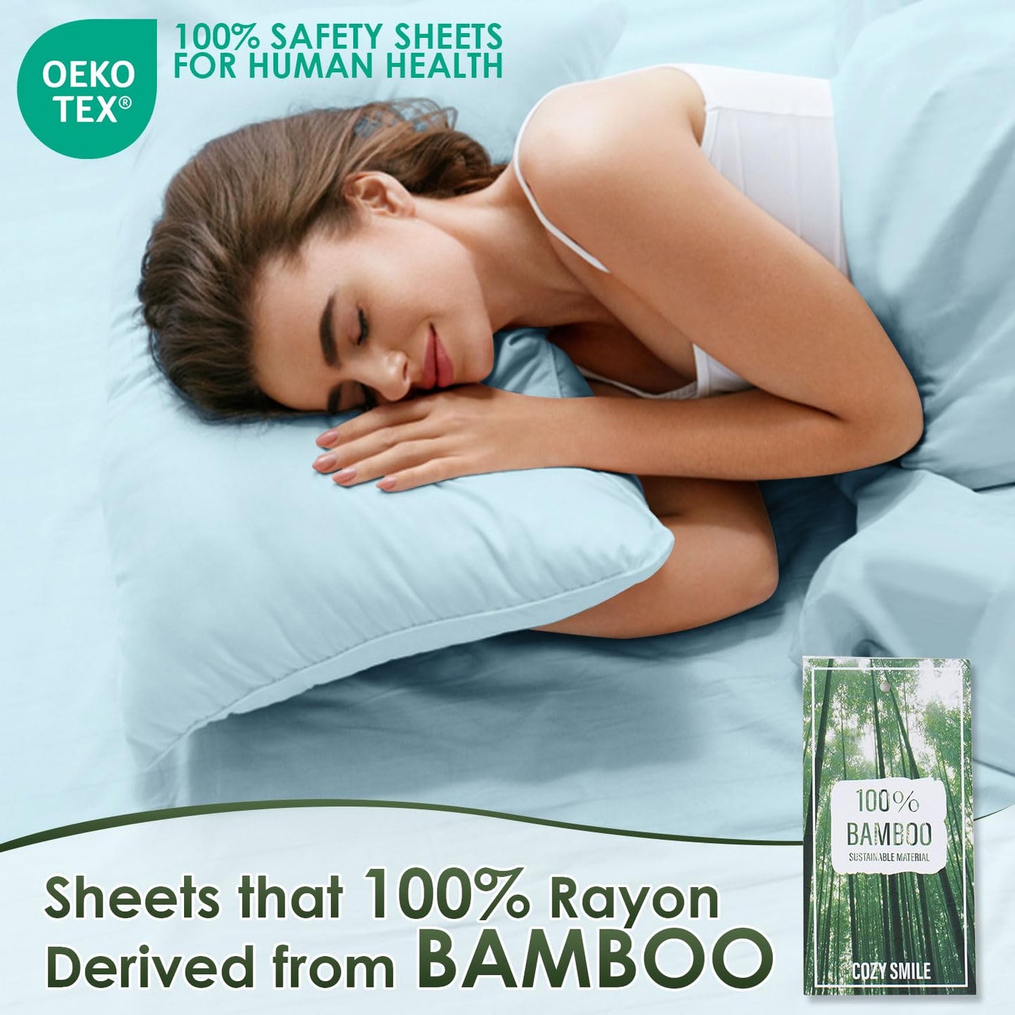 Bamboo Sheets Queen Sheets Set,100% Organic Viscose Derived from Bamboo Bed Sheet Set,Luxuriously Soft & Cooling,4 Pcs Bedding Set with Deep Pockets, Wrinkle Free,Double Stitched Seams( Sky Blue )