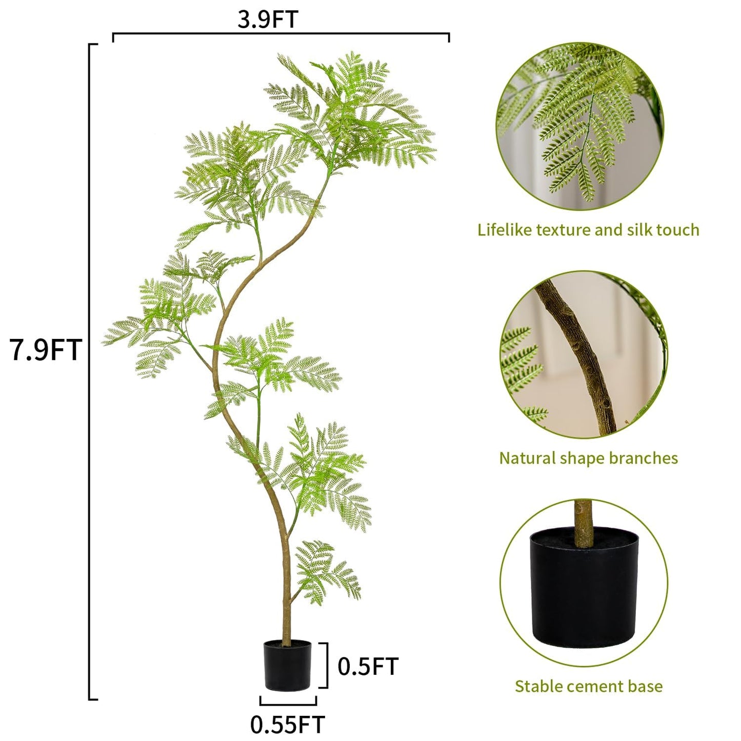 Bailikang 7.9FT Artificial Tree Fake Jacaranda Tree,Faux Tall Tree Lifelike Green Leaves Large Plants Indoor Fake Trees for Home Decor
