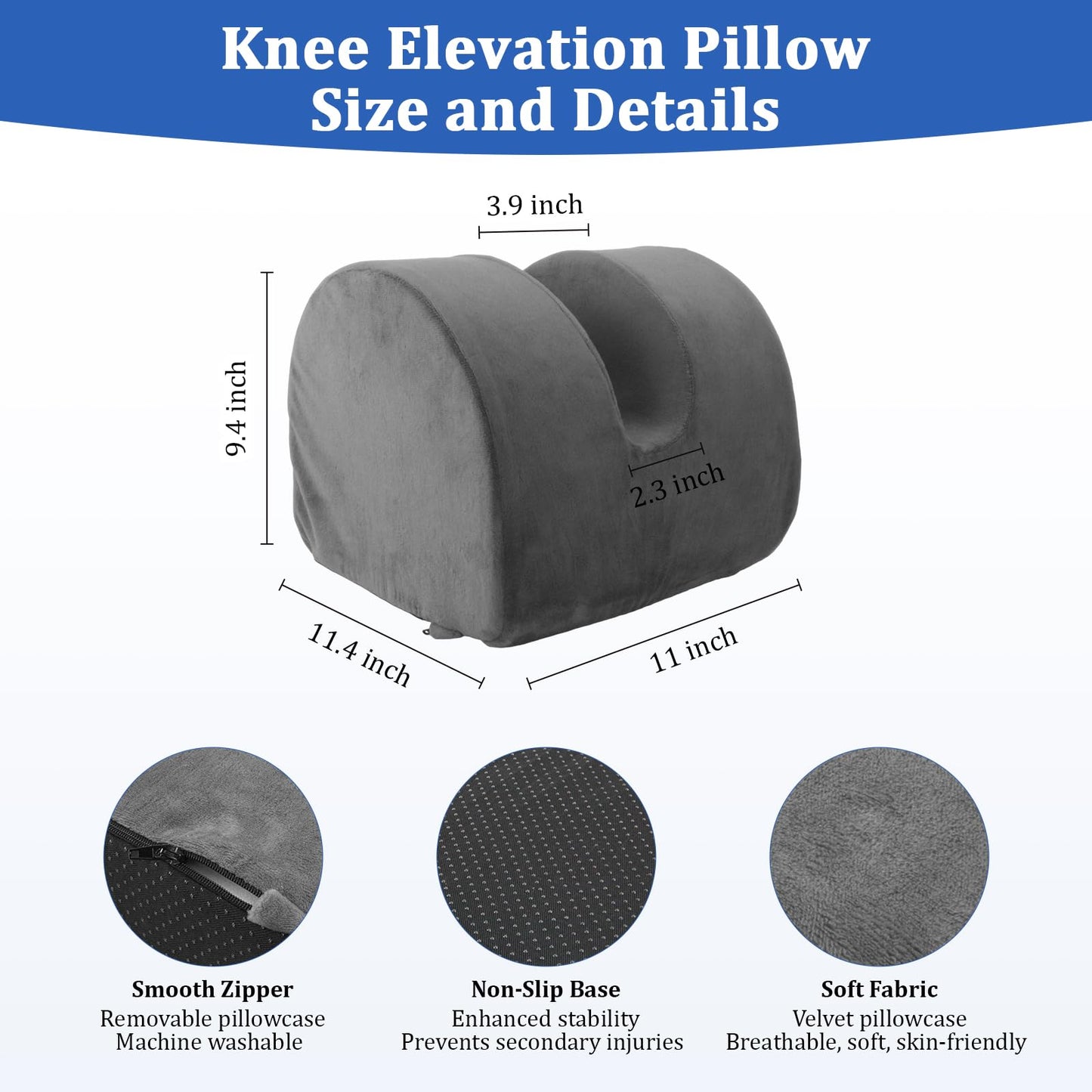 NZELSW Knee Recovery Pillow for Post-Surgery with Memory Foam, Orthopedic Leg Positioning Pillow, Knees Support & Elevation Pillows, Ideal for Knee Replacement Recovery, Injury and Rest (Gray)