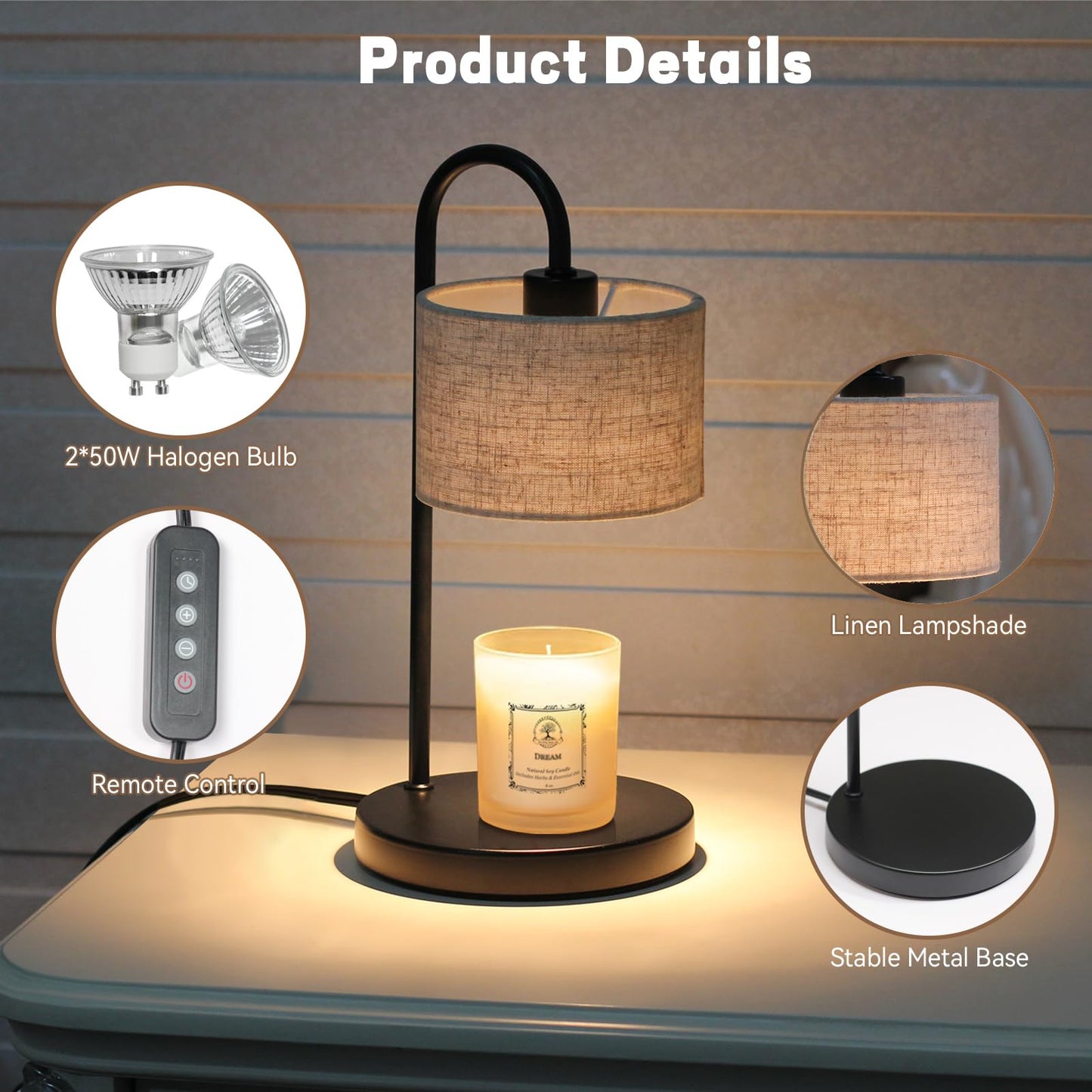 FINCMY Candle Warmer Lamp with Timer, Dimmable Candle Wax Warmer Electric Candle Warmer with Replacement Bulbs, Bedroom Home Decor Compatible with Various Candles (Linen)