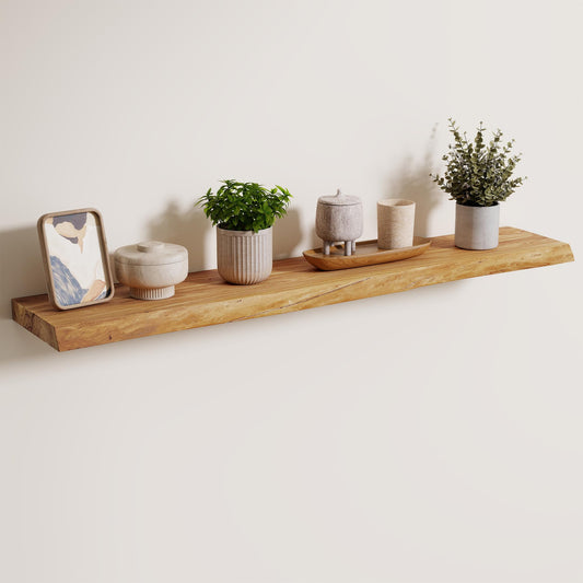 Axeman 40 inch Floating Shelves for Wall - 8'' D Live Edge Rustic Solid Elm Wood Floating Shelves Wall Mounted, Wall Shelves with Invisible Bracket for Living Room Bedroom Kitchen, 1 Pc Natural