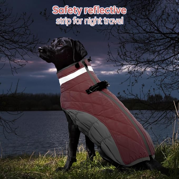 OUOBOB Dog Jackets for Medium Dogs,Medium Dog Coat,Warm Pet Winter Coat Zip Up Back,Waterproof Dogs Jacket with D-Ring,Pet Cold Weather Coats with Fleece Lined, Snowsuit Pug Boston Terrier,Pink,M
