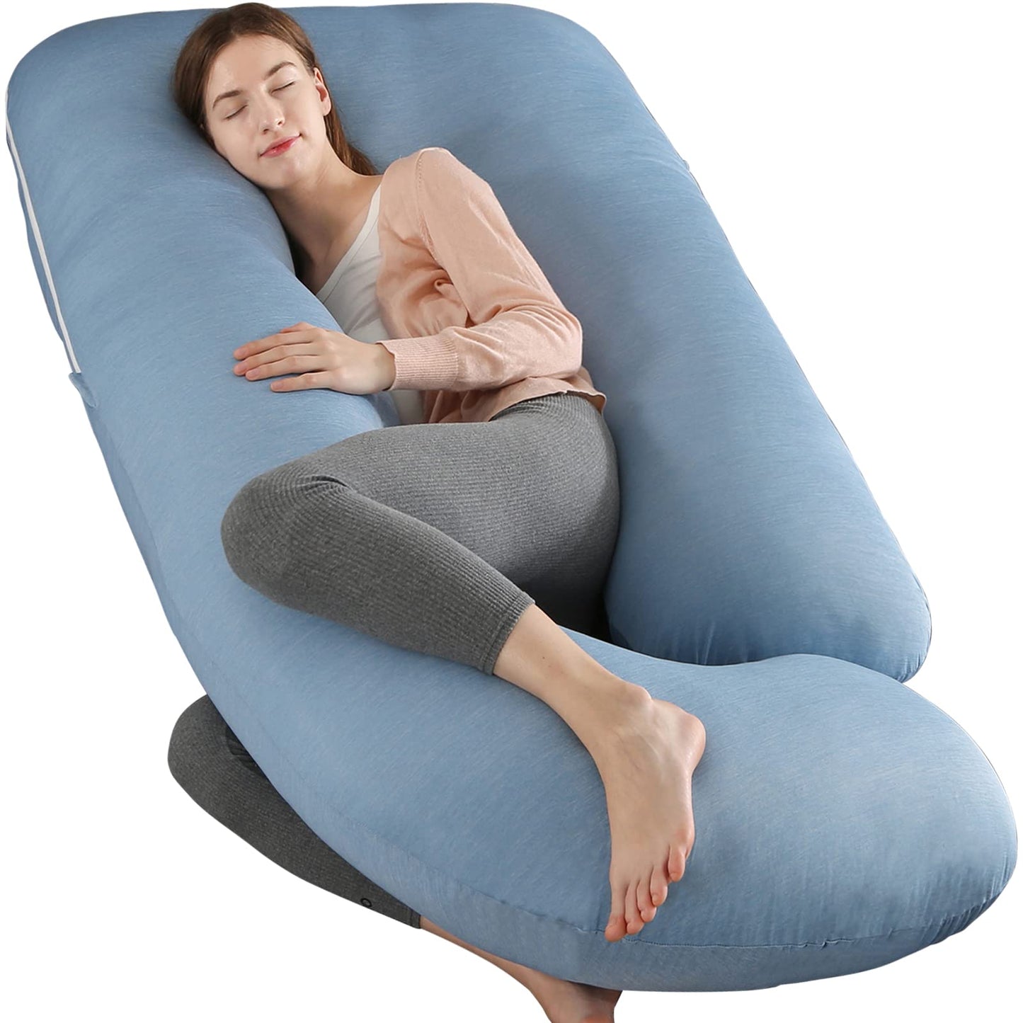 Elover Cooling Pregnancy Pillows for Sleeping, U Shaped Full Body Pillow with Removable Cover, Pregnant Women Must Haves,Maternity Essential,Blue