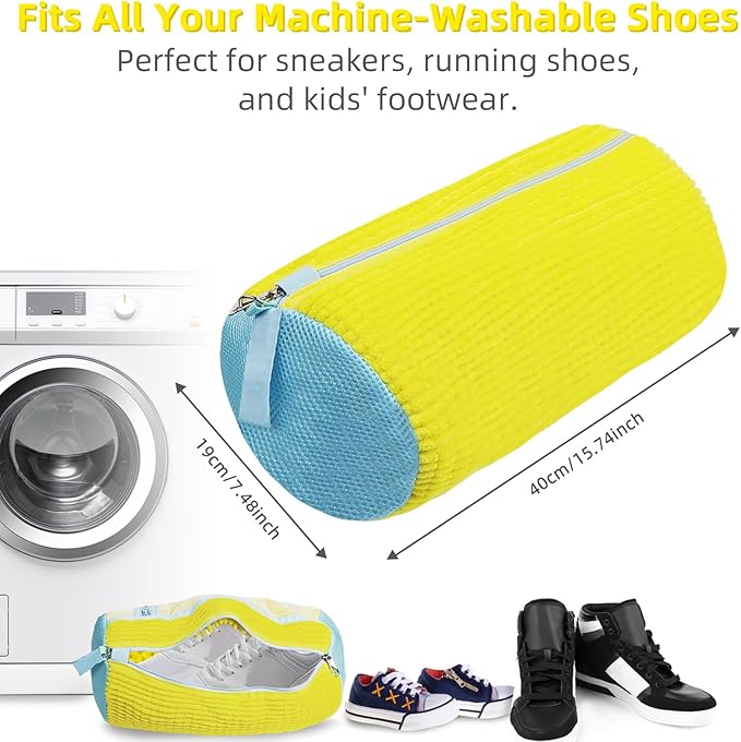 Shoe Washing Machine Bag | Laundry Shoe Bag for Washer and Dryer, 1pcs Reusable Shoes Cleaner Bags, Chenille Microfiber for Sneakers Tennis Shoes, Zipper with Lock Ring