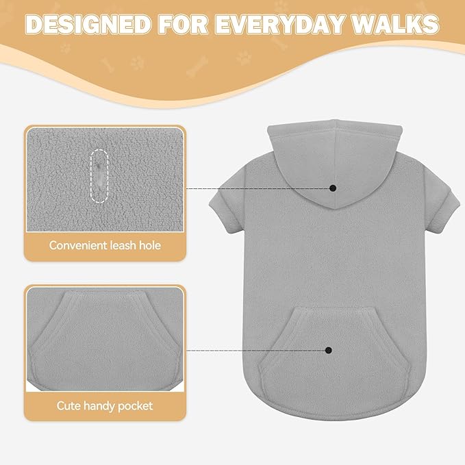 Dog Sweaters for Large Dogs,Dog Hoodie,Warm Fleece Sweatshirt with Hood & Pocket,Leash Hole,Cozy Cold Weather Pet Clothes Sweater Hoodie for Large Dogs(Grey,L)