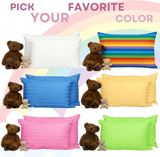 kinder Fluff Children Pillows for Bed (2X) 14x20in- The Only Kids Pillow 300T Cotton Shell & Down Alternative Fill - Travel Pillow for Children Bedding Set Sleeping Pillow Floor Bed Pillows- Pink- M