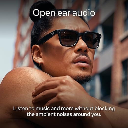 Ray-Ban Meta (Gen 1), Skyler, Shiny Black | Smart AI Glasses for Men, Women — 12 MP Camera, Open-Ear Speakers for Audio, Video Recording and Bluetooth — Polarized Green Lenses — Wearable Technology