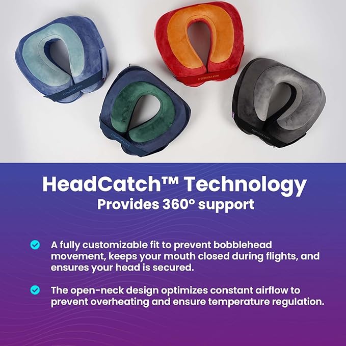 Cabeau Best Neck Pillow for Travel – Evolution Earth Deluxe – 360° Head, Neck and Chin Support for Sleeping – Sustainable Memory Foam - Removable, Washable Cover with Compact Carrying Case (Wind)