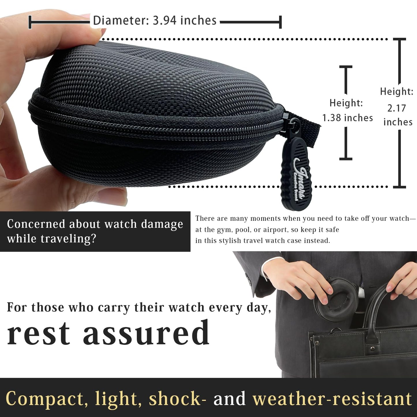 JMARS Watch Travel Case, Shock-Tested Single Watch Case for Wristwatches & Smart Watches, Black