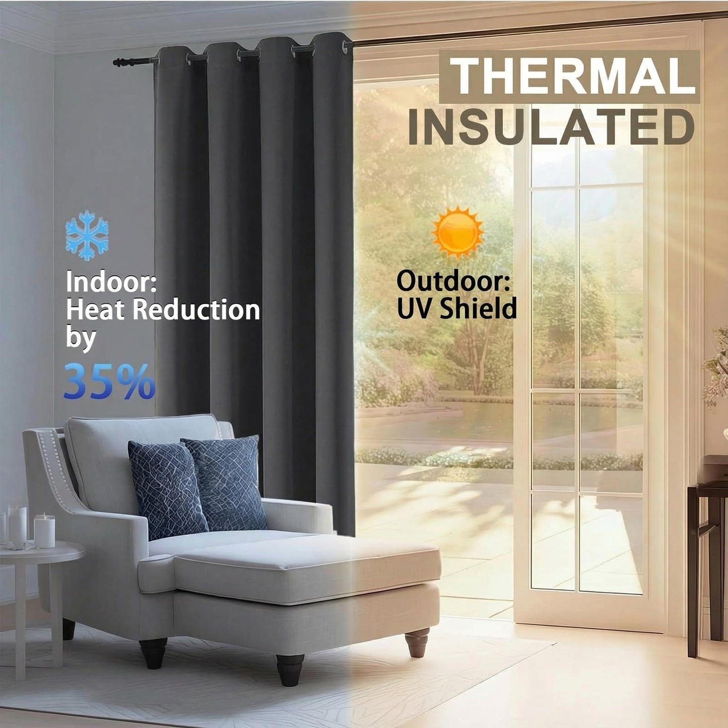 Ebesto 100% Blackout Curtains for Bedroom - Solid Thick Fabric Grommet Thermal Blackout Curtains, Charcoal Grey Window Drapes for Living Room, Noise Reduction, 2 Panels, 2x52Wx90L Inches