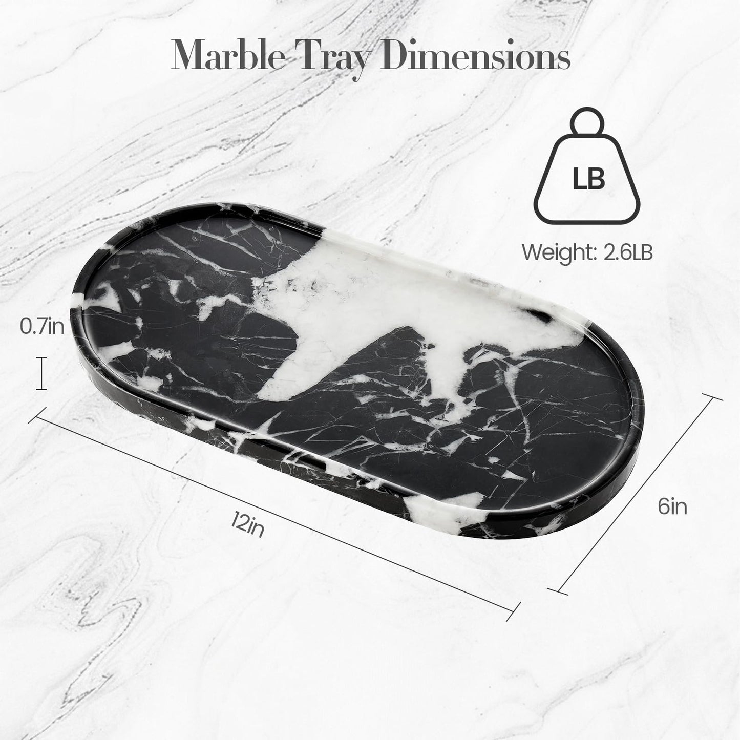 Natural Marble Tray Bathroom Tray, Luxury Decorative Trays for Bathroom, Vanity, Dresser, Kitchen & Home Decor, Valentine's Day House Warming Gifts New Home (Black)