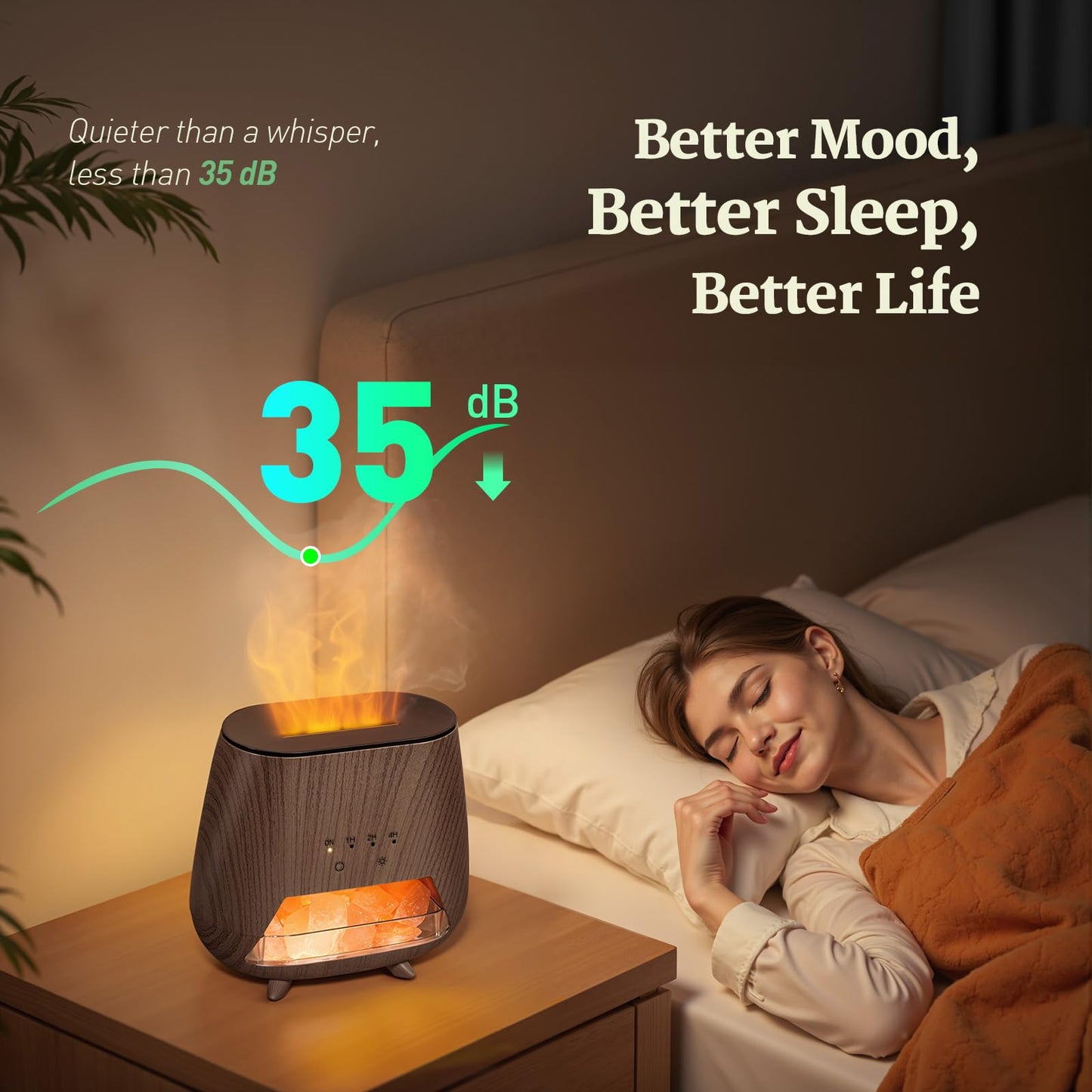 JJNJJN Essential Oil Diffuser for Home: 200ml Aromatherapy Diffuser with Himalayan Pink Salt Rock, Cool Mist Humidifier with Auto Off Function and 9 Colors LED Night Light for Bedroom, Black