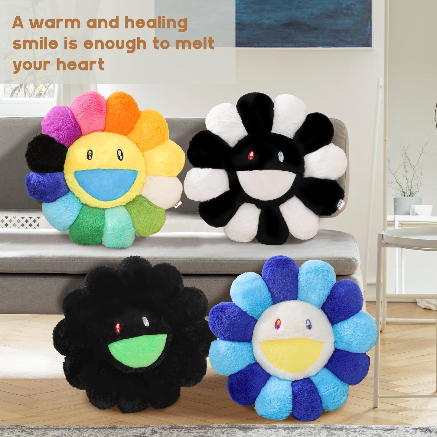 SHINUOER Flower Pillow, Smiley Face Sunflower Plush Pillow, Cute Flower Floor Cushion, Soft Decorative Throw Pillow for Bedroom, Sofa, Car or Dorm Decor