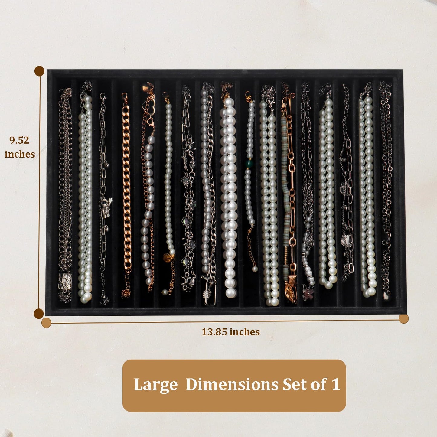 KATISYIO Large Jewelry Organizer for Drawer Insert Velvet Stackable Jewelry Trays for Earring Necklace Bracelet Ring Display (Black, 16 Grids)