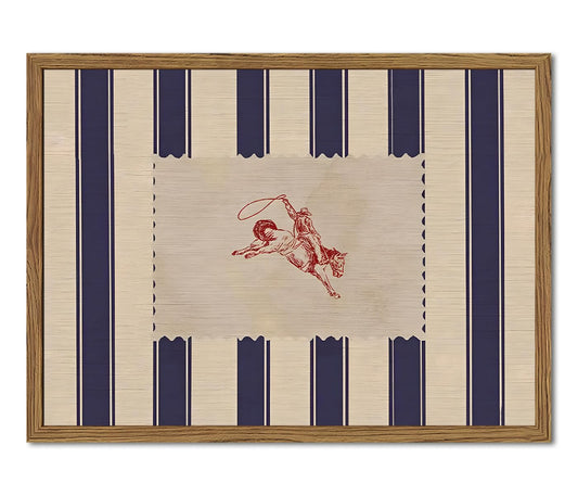 Vintage Western Wall Decor, Striped Rodeo Wall Art Mid Century Southwestern Cowboy Poster Canvas Prints Retro Horse Riding Artwork for Bedroom Living Room Farmhouse 12x16 inch Framed