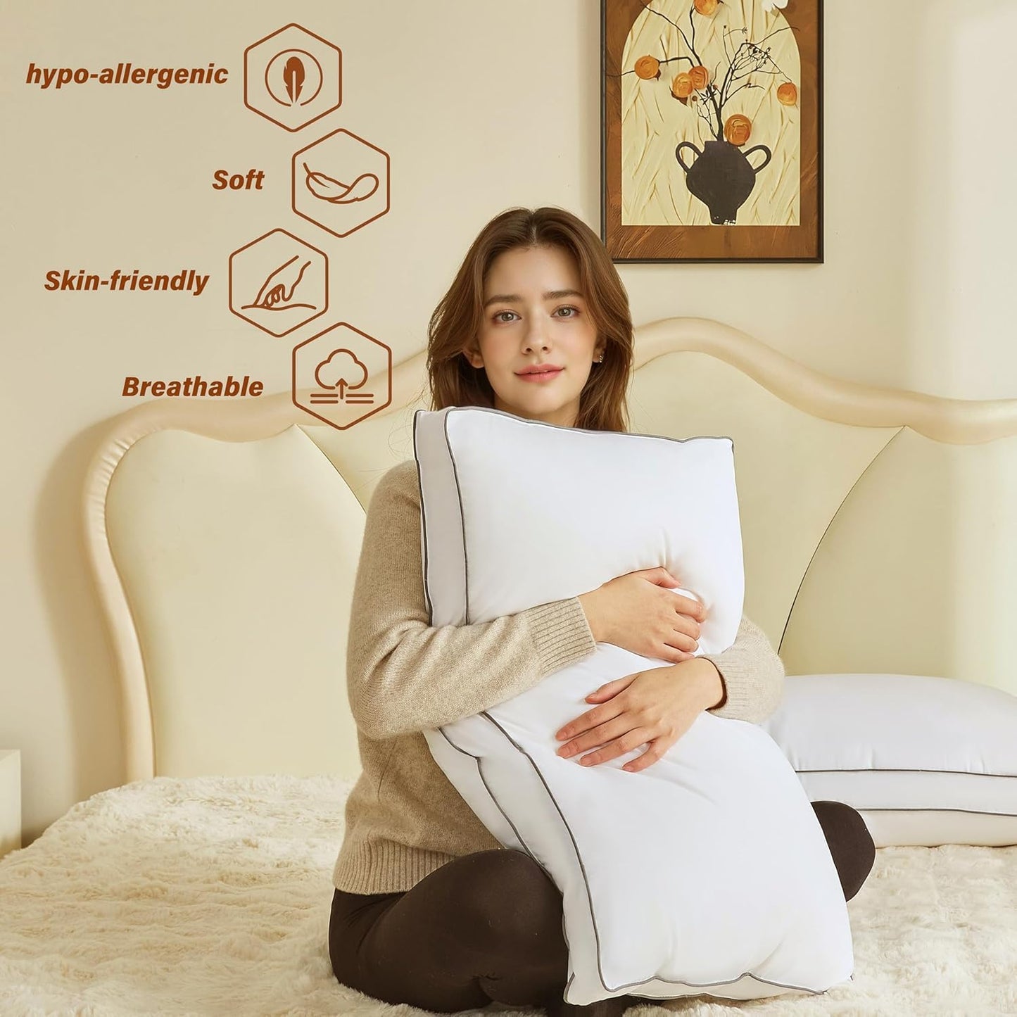 INSPIRE CRAFTER Goose Down Pillows for Neck Pain - Perfect Balance of Softness and Support, Relief for Side and Back Sleepers, Gusseted Pillow, Hotel Down Pillows Queen/Standard Size Set of 2