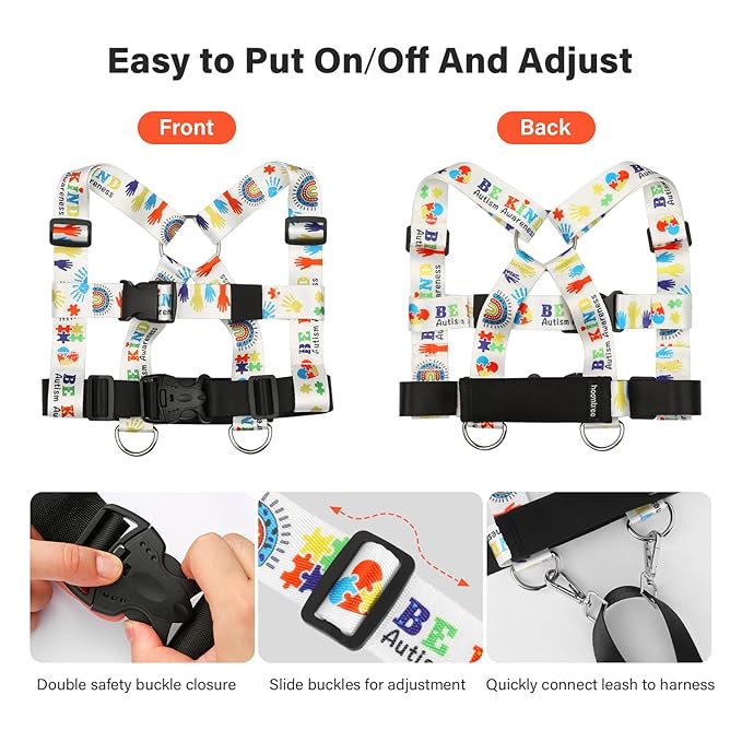 HOOMTREE Safety Walking Harness and Leash for Autism & Special Needs Kids Ages 3-6 with Easy-Adjust Tether + Emergency Grab Handle for Wandering Prevention & Calm Outdoor Adventures