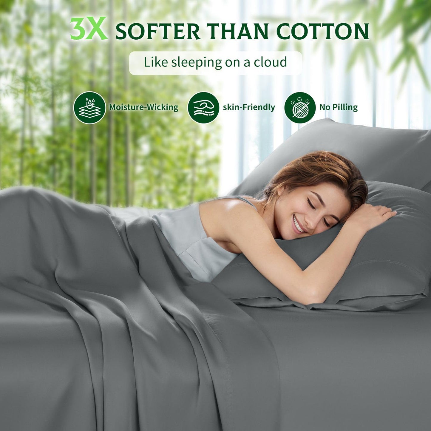 SONORO KATE 100% Viscose Derived from Bamboo_, Extra Deep Pocket up to 18"-24",Ultra Soft & Cooling Sheets for Hot Sleepers, Hotel Luxury Silky Bed Sheets (Dark Grey,King)