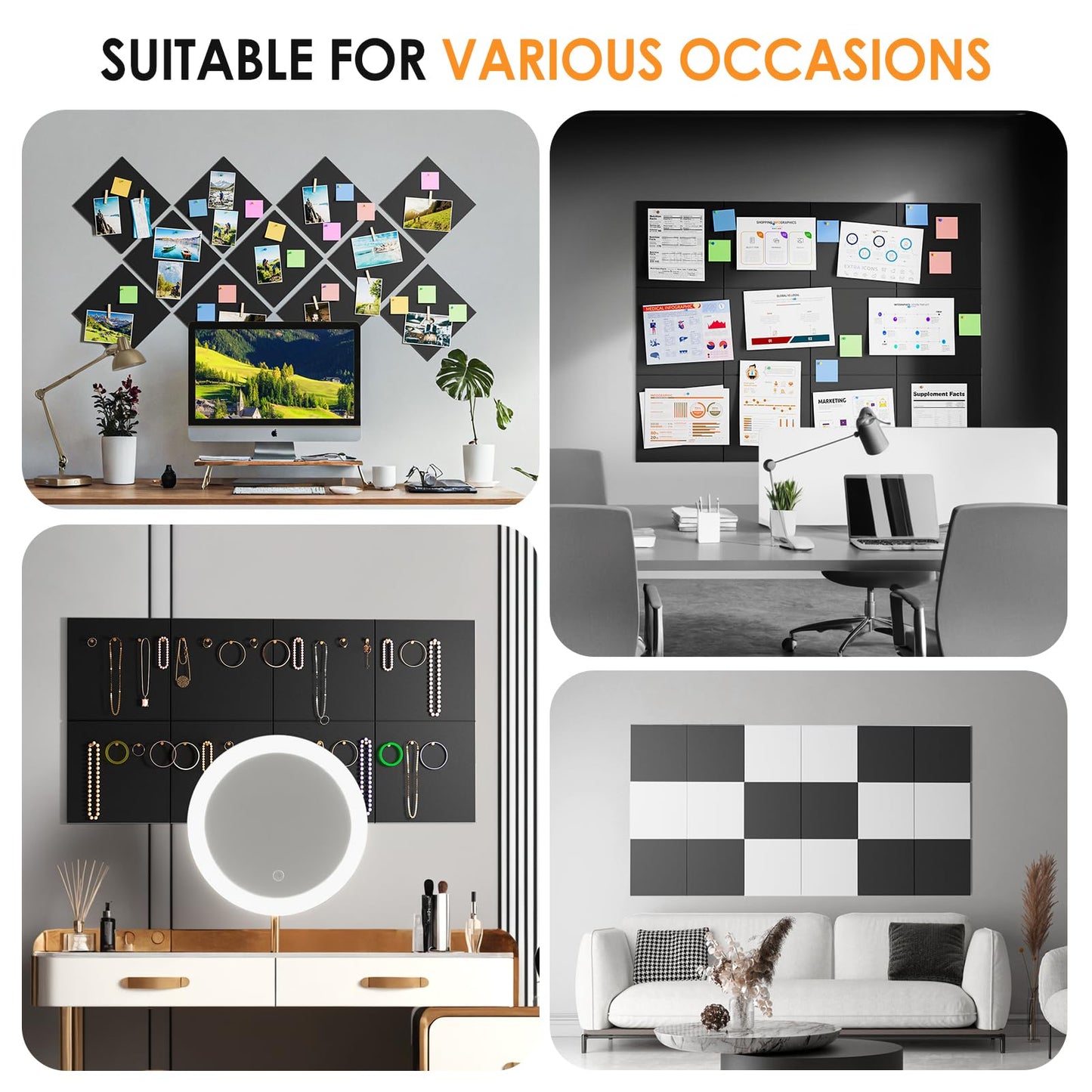 MaxGear Felt Bulletin Board 48" x 36", Black Felt Wall Tiles Wall Decor