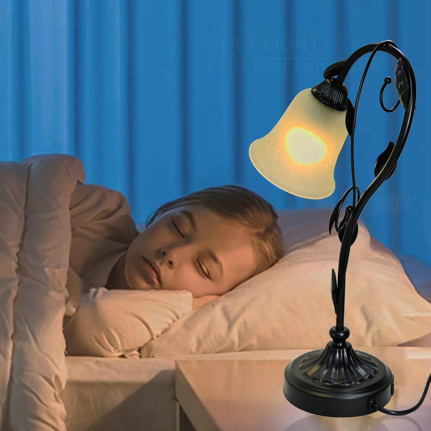 Flashell Touch Table Lamps, Flower Vintage Nightstand Lamp, Rustic Reading Bedside Light, Dimmable Farmhouse Stained Glass Lamp with USB for Bedroom Living Room, E26