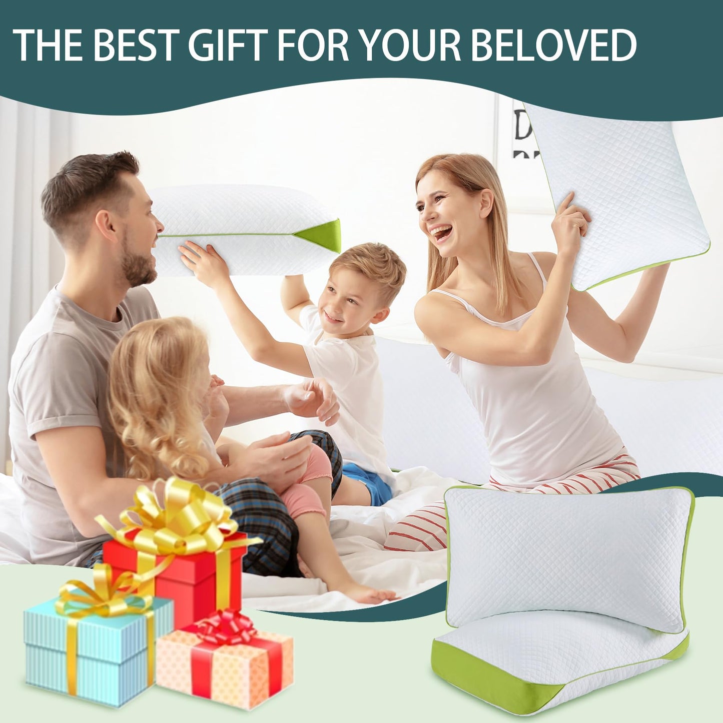 HKYLRAN Luxury Hotel Cooling Pillow for Sleeping,Medium Firm Shredded Memory Foam Pillows Queen Size Set of 2,with Zipper Adjustable Supportive
