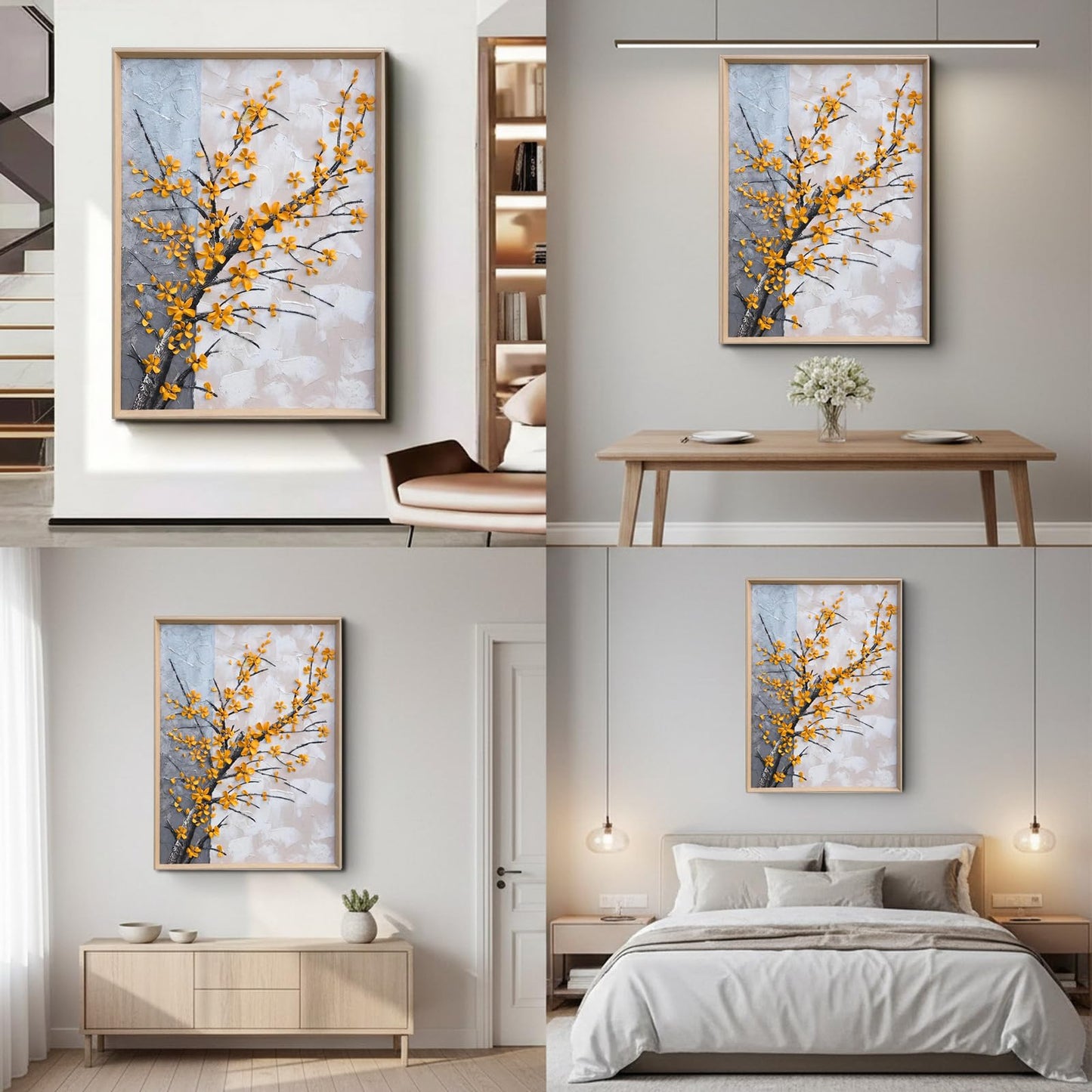Hand Painted Plum Plossom Flower Canvas Wall Art for Living Room