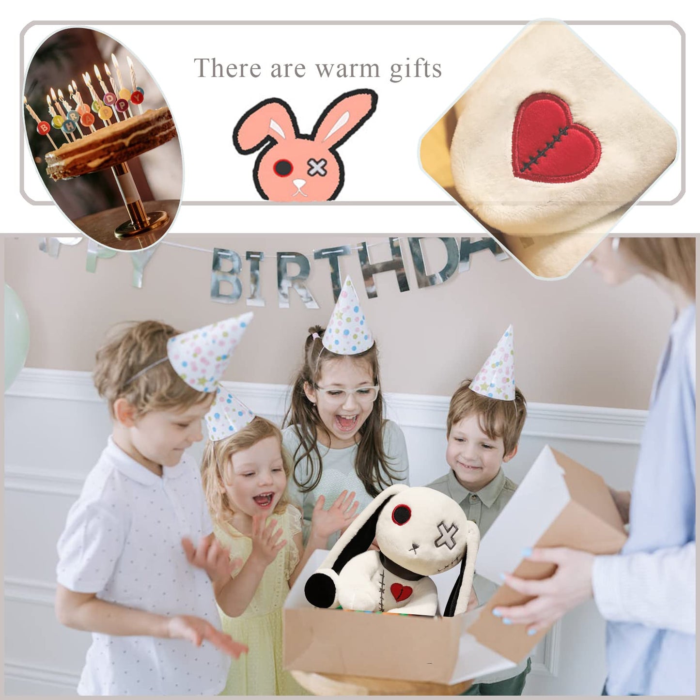 LVQING Christmas Bunny Stuffed Toys, Halloween Scary Rabbit Stuffed Animal Long Ears Standing Toy, Suitable for Fans Easter Christmas Birthday Gift (White)