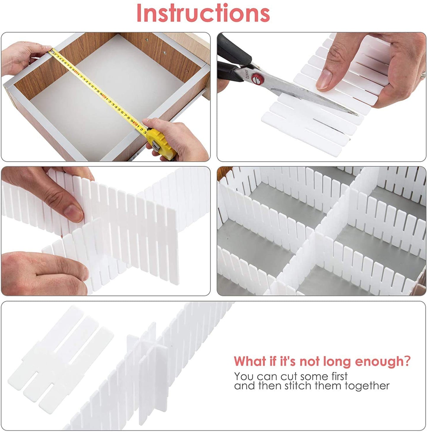 Flytianmy 40Pcs Drawer Dividers, Adjustable Drawer Organizer for Socks, Underwear, Makeup, Can Help Tidy Kitchen, Bedroom, Dresser Black