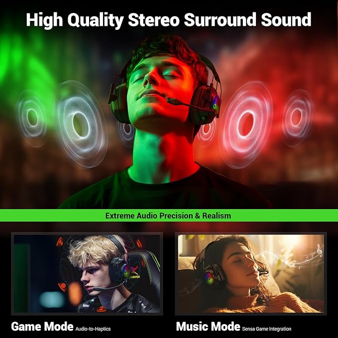 Wireless Gaming Headset with Noise Canceling Microphone for PC, PS5, PS4, Switch, Mac, 2.4 GHz Wireless & Bluetooth 5.4 Gaming Headphones, Cool RGB Lighting, 50Hr Battery, 50mm Drivers(Black)