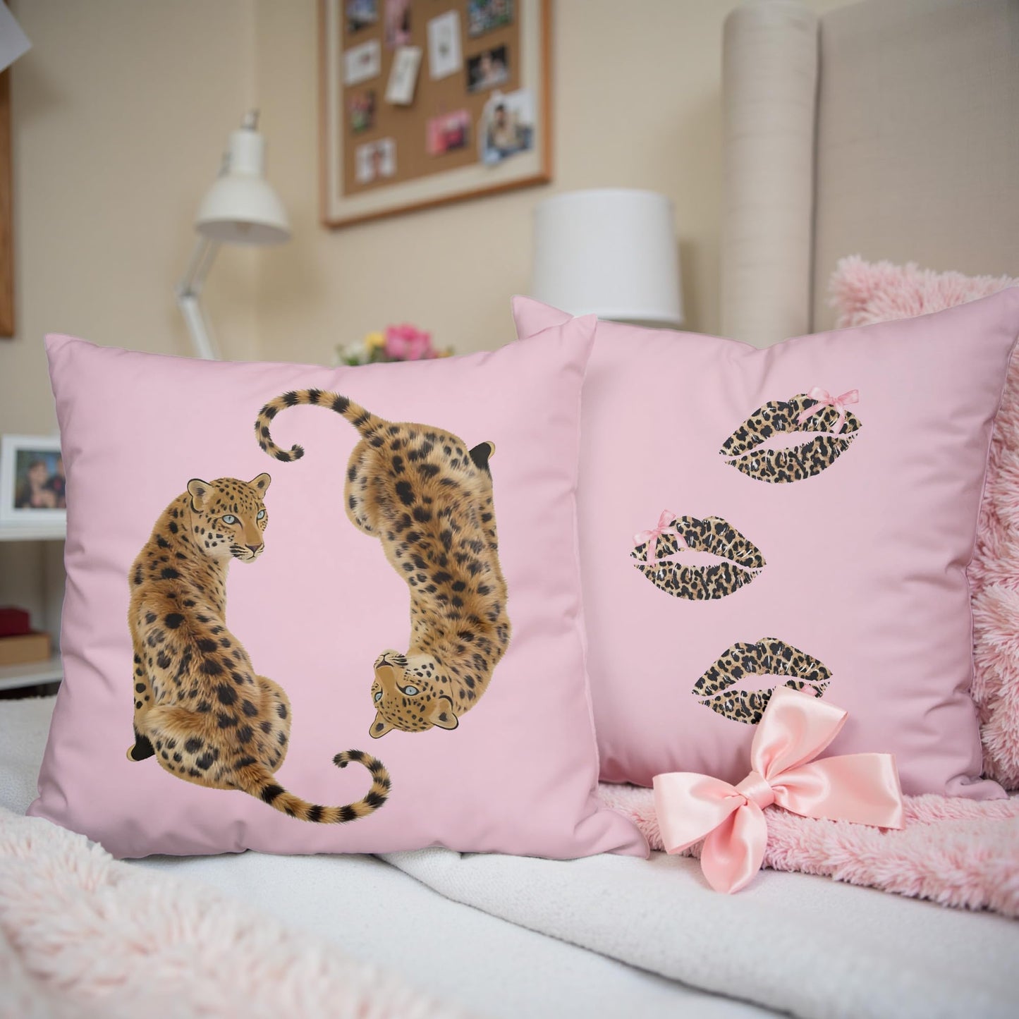 GTYNU Trendy Funky Cheetah Pink Y2K Luck 8 Ball Throw Pillow Covers 18x18 Set of 2,Cheetah Leopard Lover Gifts for Women,Coquette Preppy Pillow Covers for Girls Room Dorm Apartment Decor,（610）