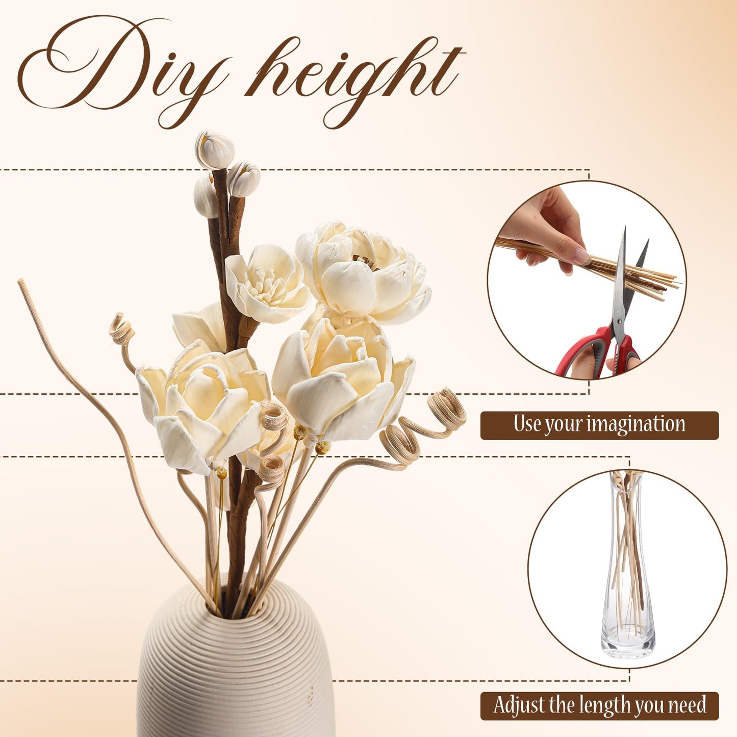 Swiffen 12 Pcs Reed Diffuser Sticks Flowers Reed Set White Wood Flower Aromatic Diffuser for Bathroom Home Bedroom Office Decor Office, Natural Flower