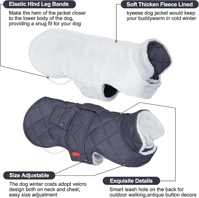 KYEESE Dog Coat Warm Pet Winter Puffer Coat with Leash Hole Soft Pet Sweater for Cold Weather Waterproof Dogs Jacket with Fleece Lined Thick Pets Clothes with Pocket Windproof Dog Coats for Small Dogs