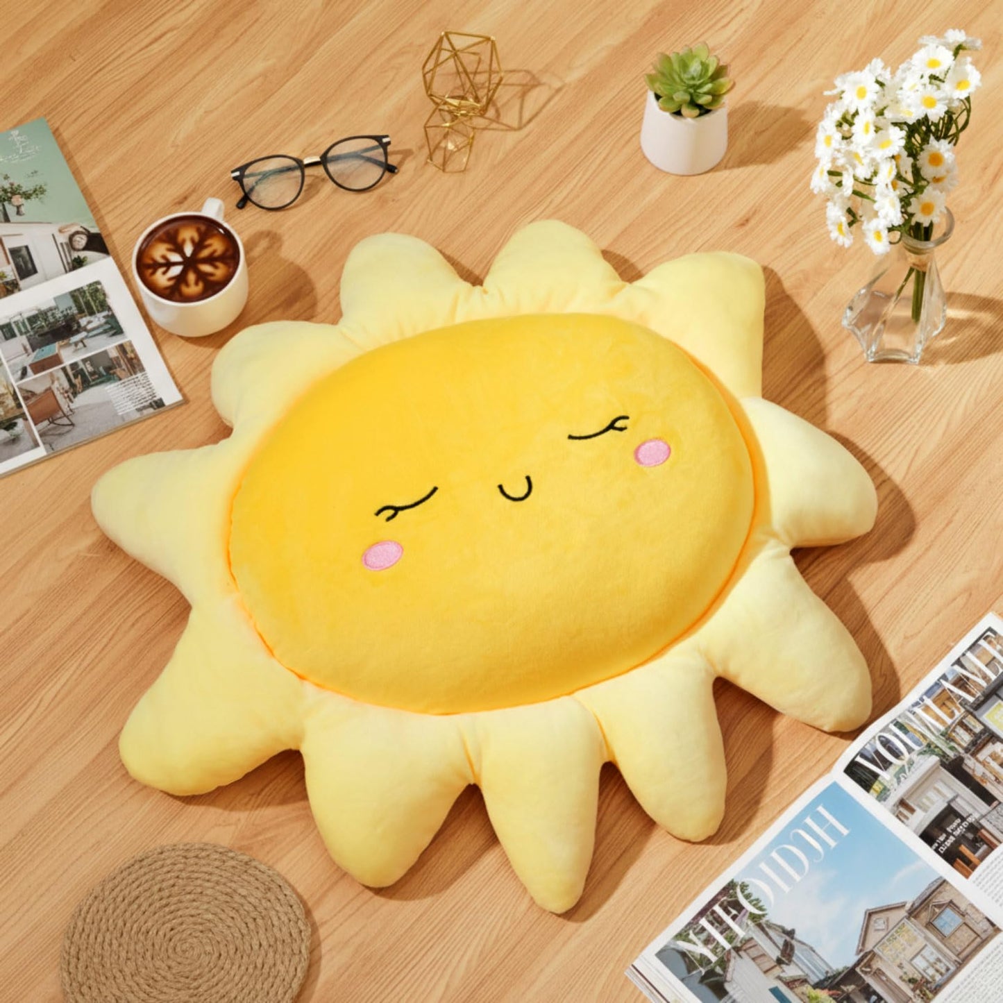 Juexica 1 Pcs Sun Pillow Plush Sofa Cushion Cute Stuffed Sun Shaped Floor Pillow Car Throw Soft Toy for Kids Women Girls Bed Home Decoration (23.6 Inch)