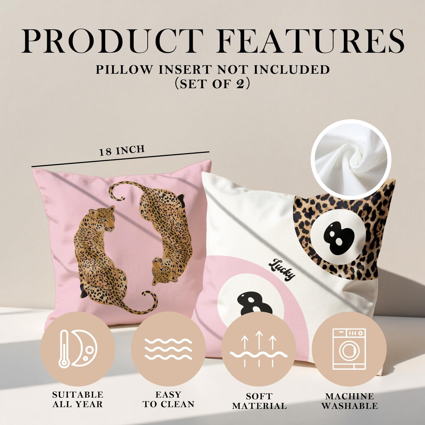 GTYNU Trendy Funky Pink Cheetah Coquette Bow Lip Pillow Covers 18x18 Set of 2,Leopard Print Decor Throw Pillow Covers,Cheetah Leopard Lover Gifts for Women,Leopard Print Room Decor