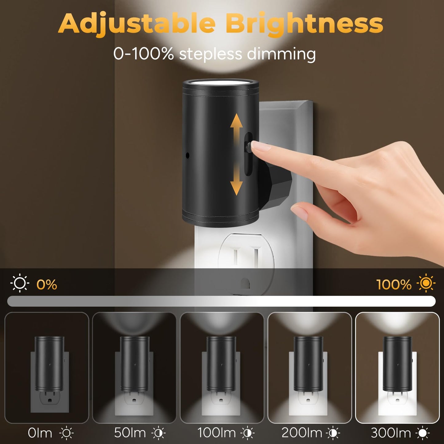 TSEXES LED Night Lights Plug into Wall, Motion Sensor & Dusk to Dawn Sensor,Dimmable 5000K Nightlight with 0-300 lm Adjustable Brightness for Hallway, Stairs, Kitchen, Bathroom(2 Pack)